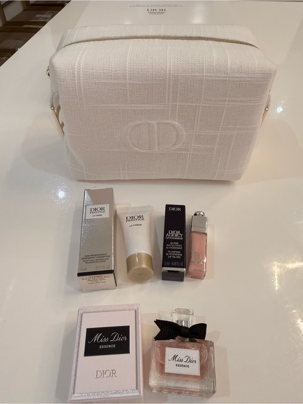 Dior White Cosmetic Pouch with samples